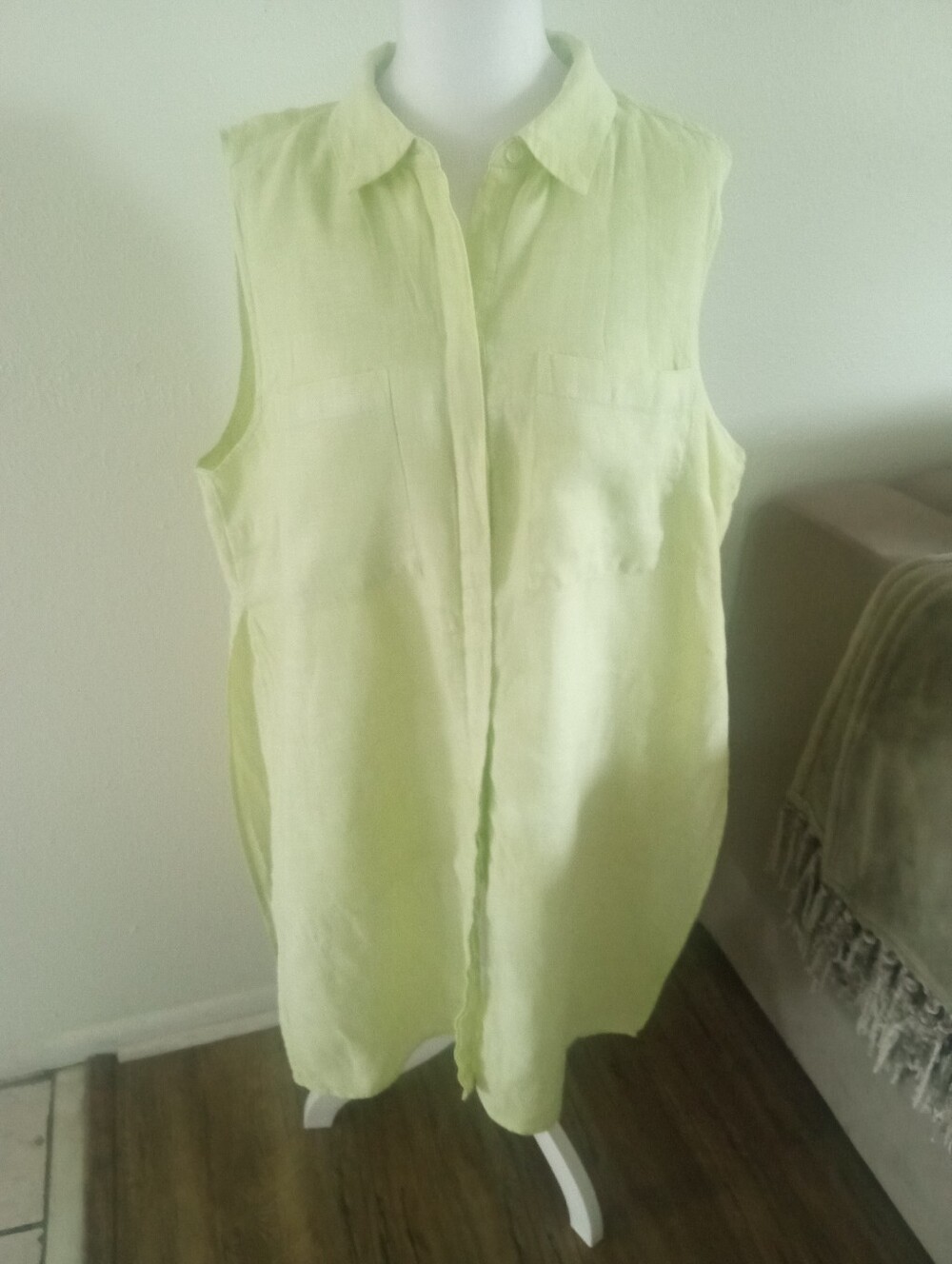 CHICO'S Linen Sleeveless Button Down Tunic Top/Dress In Lime | XL - Picture 3 of 13